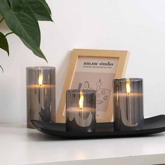 magic Grey Glass Flameless Candles Battery Operated with Timer