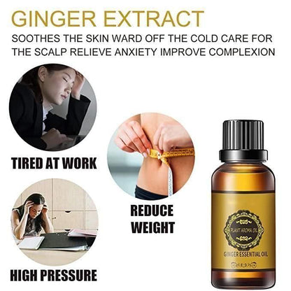 Belly Drainage Ginger Oil, Lymphatic Drainage Ginger Oil, Slimming Tummy Ginger Oil, Ginger Essential Oil for Swelling and Pain Relief, Care  for Skin (10ML) - Pack of 2