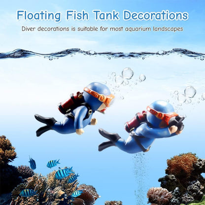 Diver Cartoon Aquarium Floating Cute Resin 2pc