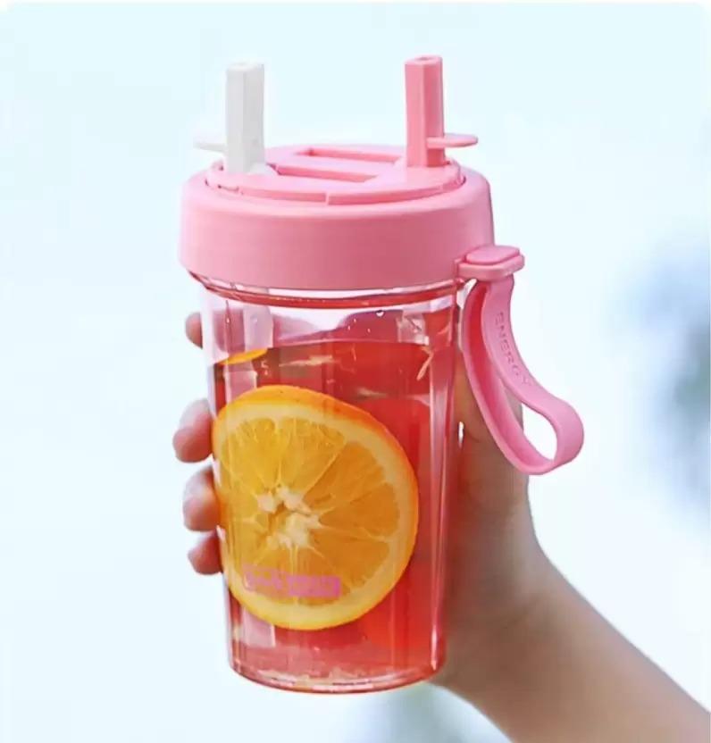 2 in 1 Water Bottle for hot and Cold Drinks with Double Straws and Cover 1000 ml Bottle