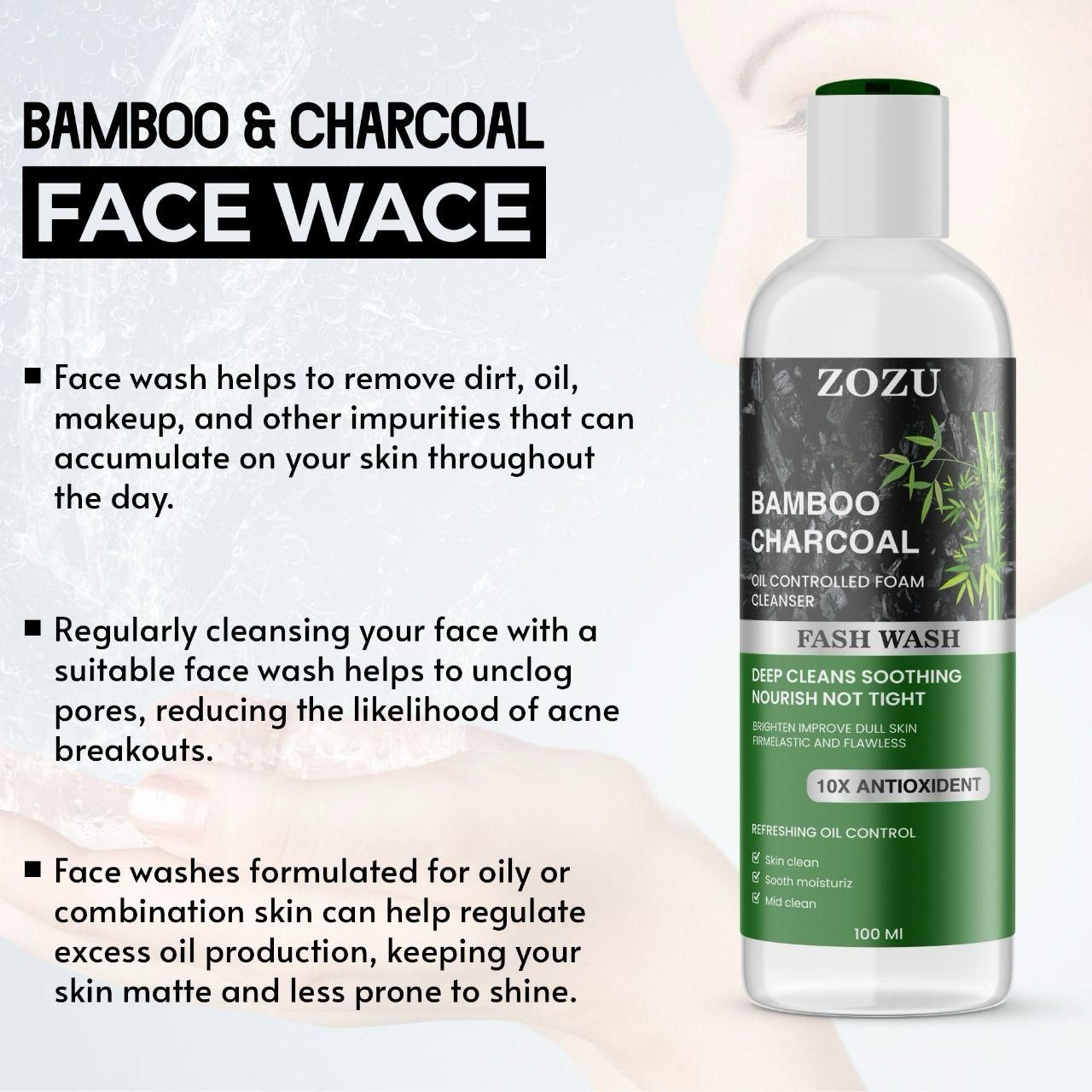 ZOZU Charcoal Face Wash 10x AntiOxident 100ml (Pack Of 2)