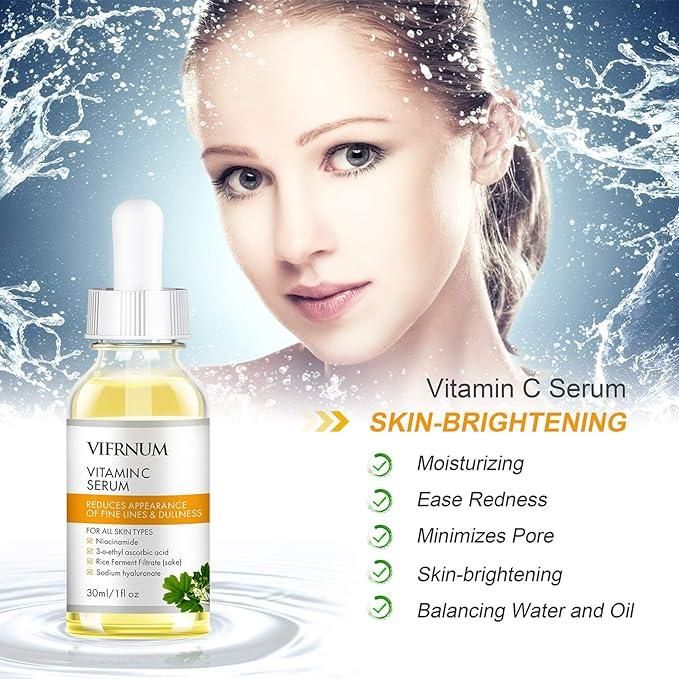 Serum for Face Brightening Skin with Vitamin B & Hyaluronic Acid, Anti Aging 30ml