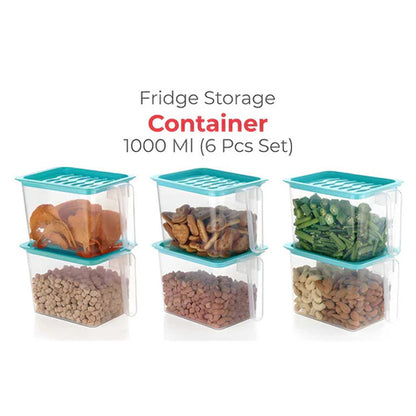 Fridge storage containers - jar Set Plastic Refrigerator Box with Handles  1000 ml (Pack of 6, Blue)